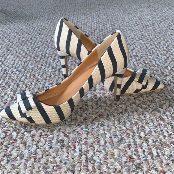 J. Crew Factory Shoes - JCrew striped bow heels